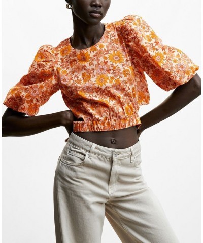 Women's Printed Crop Blouse Orange $29.40 Tops