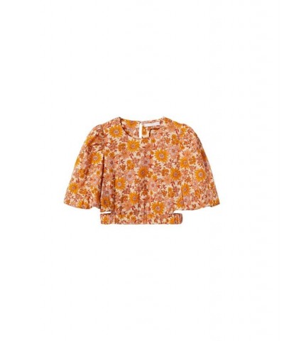 Women's Printed Crop Blouse Orange $29.40 Tops