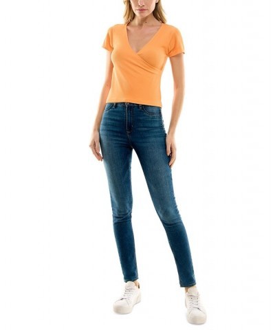 Juniors' Seamless Ribbed Surplice Top Orange $9.80 Tops