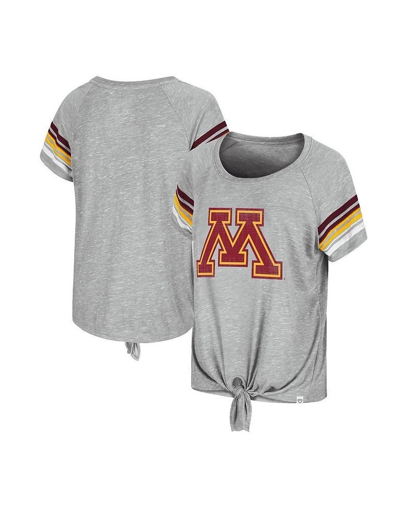 Women's Heathered Gray Minnesota Golden Gophers Boo You Raglan Knotted T-shirt Heathered Gray $20.25 Tops