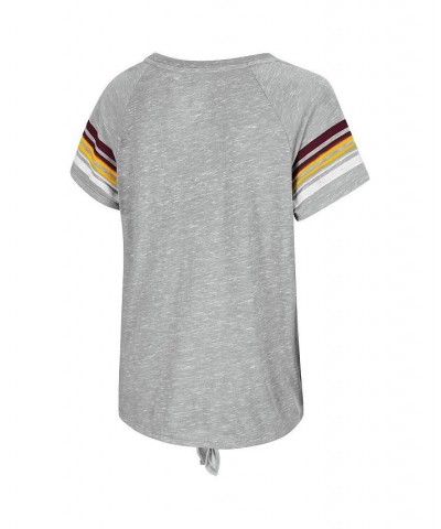 Women's Heathered Gray Minnesota Golden Gophers Boo You Raglan Knotted T-shirt Heathered Gray $20.25 Tops