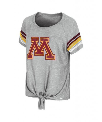 Women's Heathered Gray Minnesota Golden Gophers Boo You Raglan Knotted T-shirt Heathered Gray $20.25 Tops