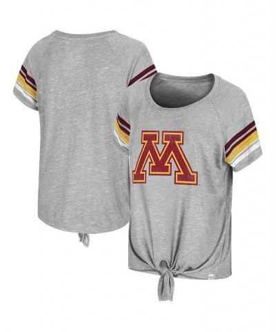 Women's Heathered Gray Minnesota Golden Gophers Boo You Raglan Knotted T-shirt Heathered Gray $20.25 Tops