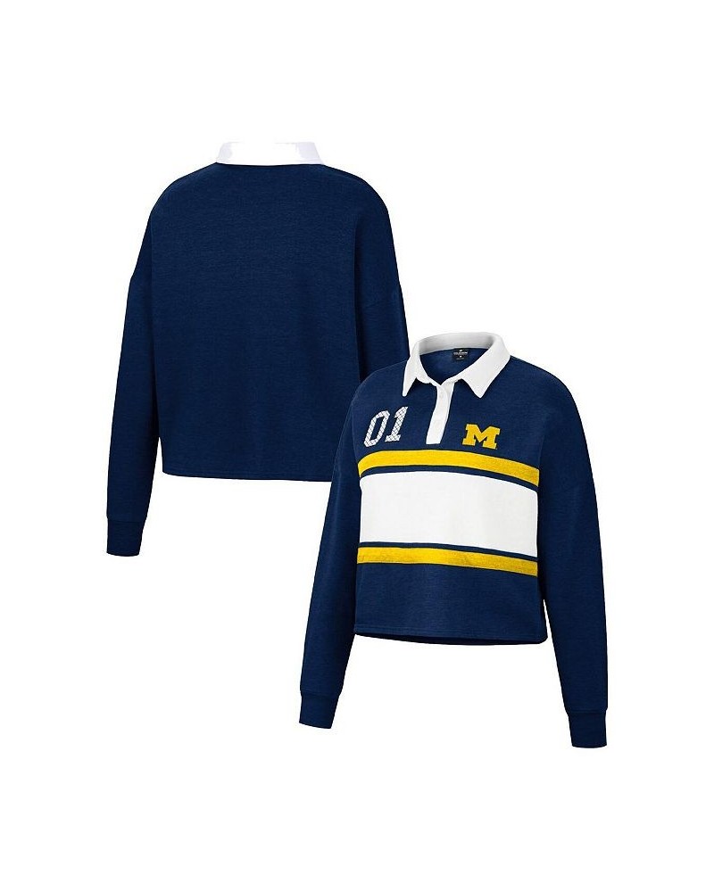 Women's Heather Navy Michigan Wolverines I Love My Job Rugby Long Sleeve Shirt Heather Navy $33.59 Tops