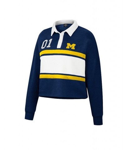 Women's Heather Navy Michigan Wolverines I Love My Job Rugby Long Sleeve Shirt Heather Navy $33.59 Tops