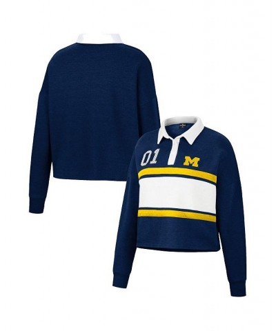 Women's Heather Navy Michigan Wolverines I Love My Job Rugby Long Sleeve Shirt Heather Navy $33.59 Tops