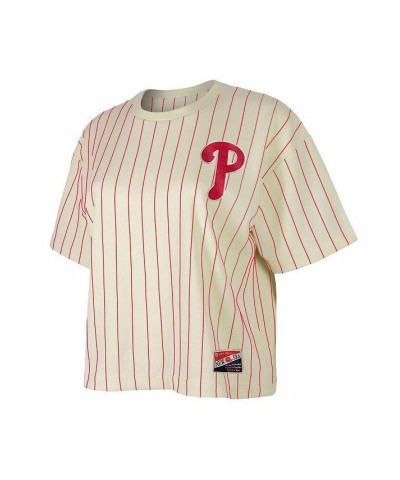 Women's White Philadelphia Phillies Boxy Pinstripe T-shirt White $27.49 Tops