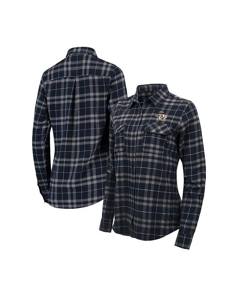 Women's Navy Gray Nashville Predators Stance Plaid Button-Up Long Sleeve Shirt Navy, Gray $36.71 Tops