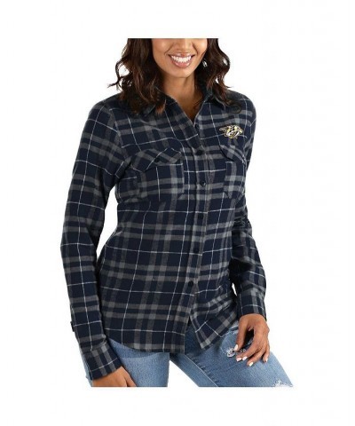 Women's Navy Gray Nashville Predators Stance Plaid Button-Up Long Sleeve Shirt Navy, Gray $36.71 Tops