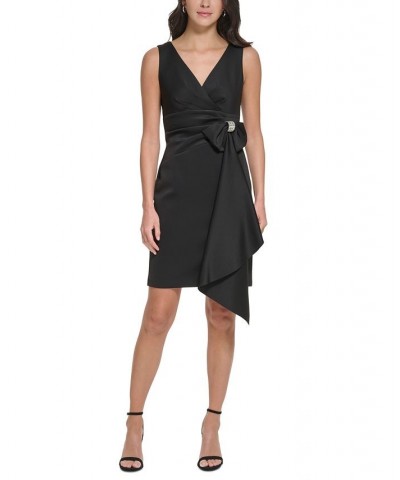 Petite Bow-Trimmed Side-Drape Dress Black $59.34 Dresses