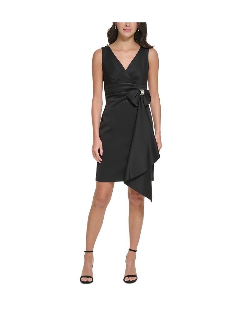 Petite Bow-Trimmed Side-Drape Dress Black $59.34 Dresses