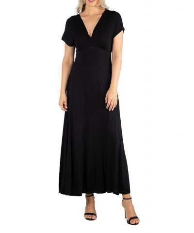 Women's Cap Sleeve V-Neck Maxi Dress Black $26.00 Dresses