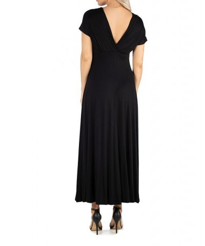 Women's Cap Sleeve V-Neck Maxi Dress Black $26.00 Dresses