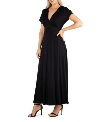 Women's Cap Sleeve V-Neck Maxi Dress Black $26.00 Dresses