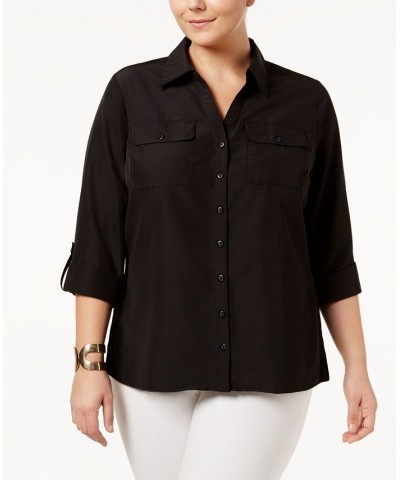 Plus Size Utility Blouse Black $15.90 Tops