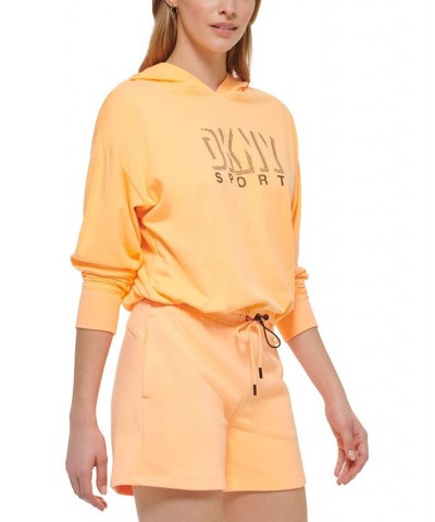 Women's Sport Dropout Shadow Logo T-shirt Hoodie Orange $15.29 Tops