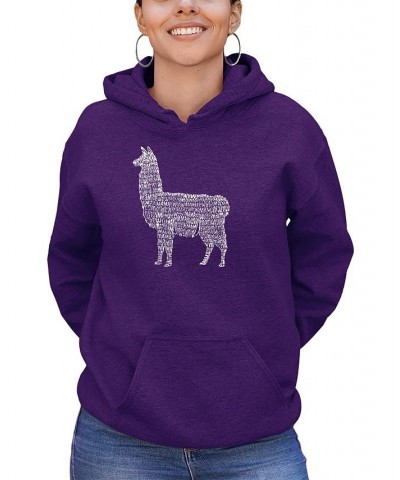 Women's Llama Mama Word Art Hooded Sweatshirt Purple $27.60 Tops