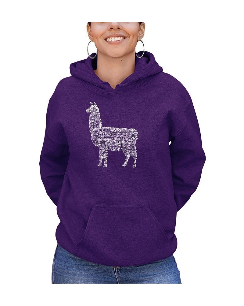 Women's Llama Mama Word Art Hooded Sweatshirt Purple $27.60 Tops