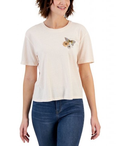 Juniors' Butterfly Back Graphic T-Shirt Pearl $11.39 Tops