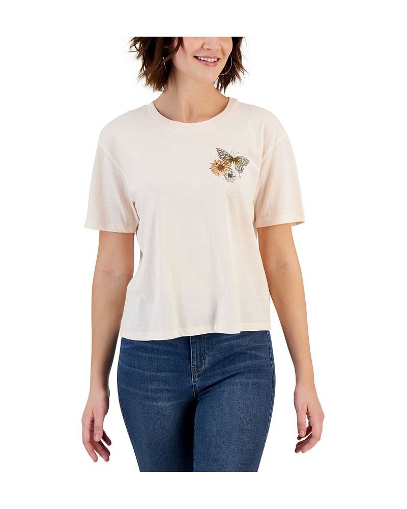 Juniors' Butterfly Back Graphic T-Shirt Pearl $11.39 Tops