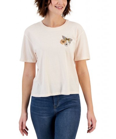 Juniors' Butterfly Back Graphic T-Shirt Pearl $11.39 Tops