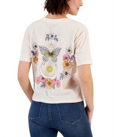 Juniors' Butterfly Back Graphic T-Shirt Pearl $11.39 Tops