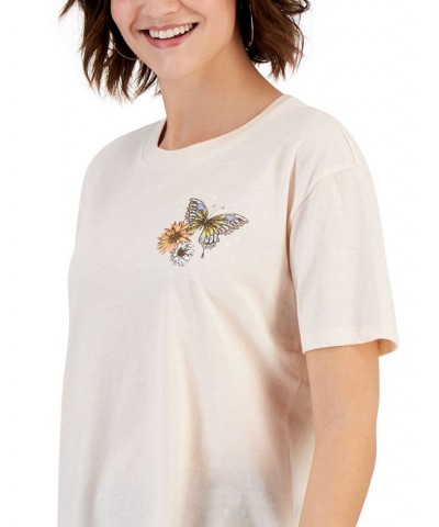 Juniors' Butterfly Back Graphic T-Shirt Pearl $11.39 Tops