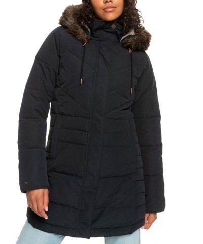 Juniors' Ellie Quilted Faux-Fur-Trim Hooded Jacket True Black $61.09 Jackets