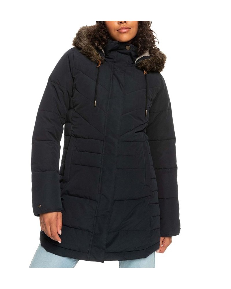 Juniors' Ellie Quilted Faux-Fur-Trim Hooded Jacket True Black $61.09 Jackets