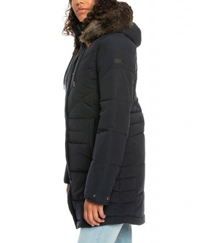 Juniors' Ellie Quilted Faux-Fur-Trim Hooded Jacket True Black $61.09 Jackets