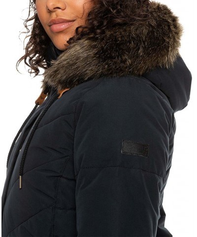 Juniors' Ellie Quilted Faux-Fur-Trim Hooded Jacket True Black $61.09 Jackets