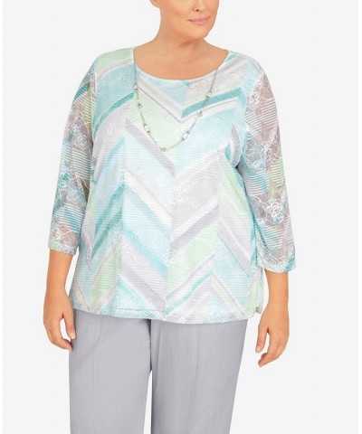 Plus Size Lady Like Chevron Lace Knit Top with Necklace Multi $33.08 Tops