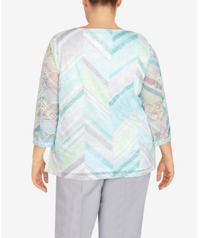 Plus Size Lady Like Chevron Lace Knit Top with Necklace Multi $33.08 Tops