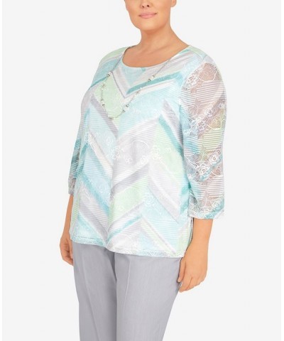 Plus Size Lady Like Chevron Lace Knit Top with Necklace Multi $33.08 Tops