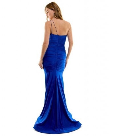 Juniors' One-Shoulder Side-Ruched Gown Royal $41.65 Dresses