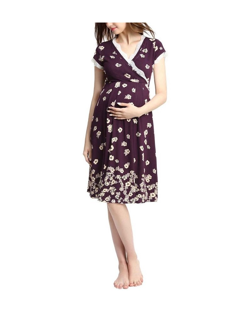 Kimi & Kai Shae Maternity Nursing Night Gown Eggplant $36.92 Sleepwear