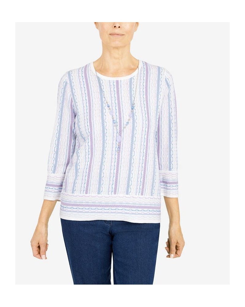 Petite Victoria Falls Crew Neck Three-Quarter Bell Sleeve Stripe Sweater with Removable Necklace Multi $23.17 Sweaters