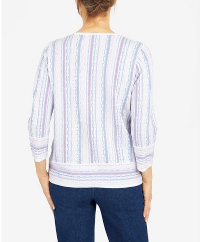 Petite Victoria Falls Crew Neck Three-Quarter Bell Sleeve Stripe Sweater with Removable Necklace Multi $23.17 Sweaters