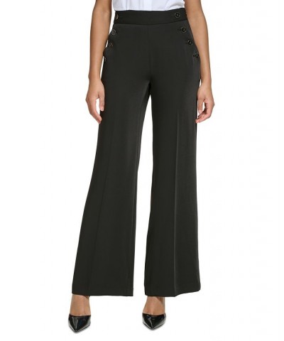 Women's Sailor-Button Wide-Leg Pants Black $56.17 Pants