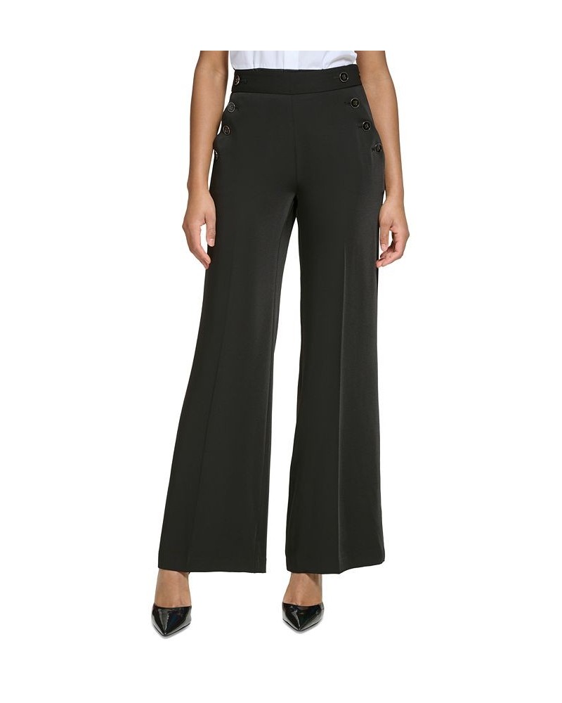 Women's Sailor-Button Wide-Leg Pants Black $56.17 Pants