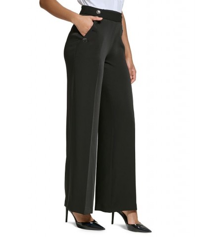 Women's Sailor-Button Wide-Leg Pants Black $56.17 Pants