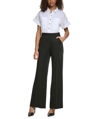 Women's Sailor-Button Wide-Leg Pants Black $56.17 Pants