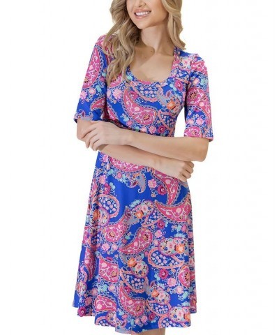 Women's Elbow-Length Sleeves T-shirt Dress Pink Multi $34.04 Dresses