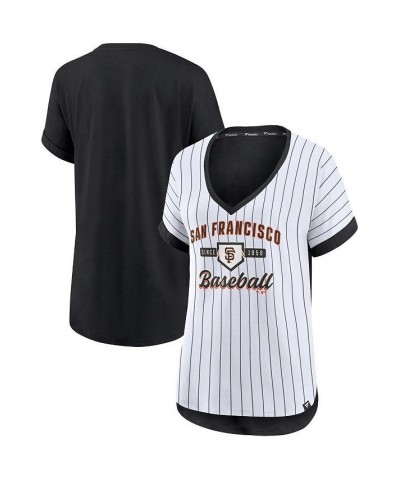 Women's Branded White and Black San Francisco Giants Iconic Noise Factor Pinstripe V-Neck T-shirt White, Black $19.80 Tops