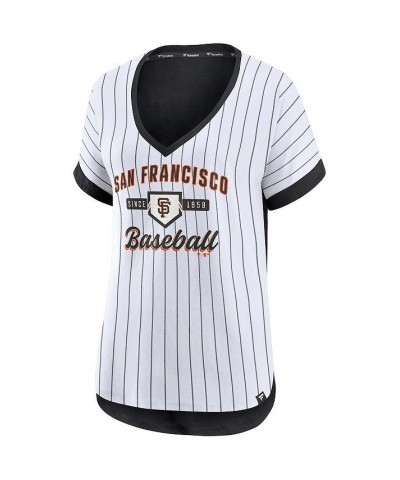 Women's Branded White and Black San Francisco Giants Iconic Noise Factor Pinstripe V-Neck T-shirt White, Black $19.80 Tops