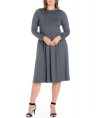 Women's Plus Size Fit and Flare Midi Dress Gray $19.13 Dresses