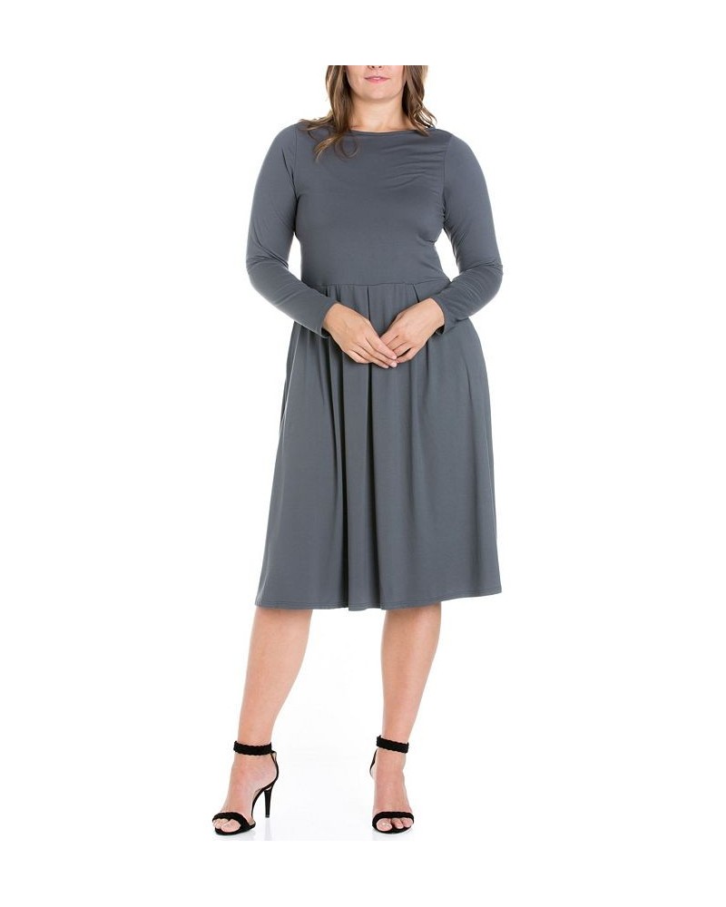 Women's Plus Size Fit and Flare Midi Dress Gray $19.13 Dresses