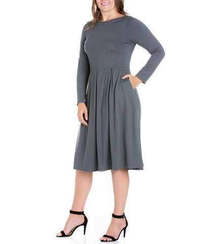 Women's Plus Size Fit and Flare Midi Dress Gray $19.13 Dresses