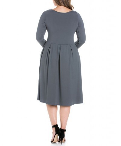 Women's Plus Size Fit and Flare Midi Dress Gray $19.13 Dresses