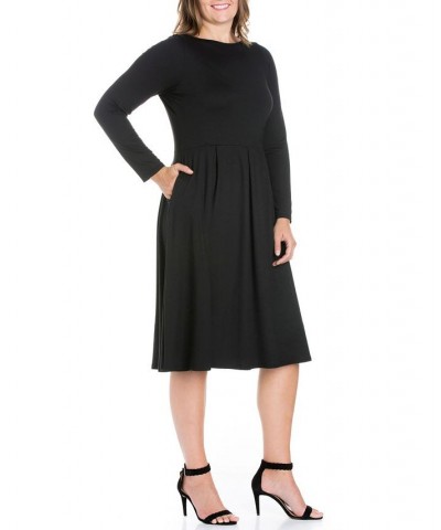 Women's Plus Size Fit and Flare Midi Dress Gray $19.13 Dresses